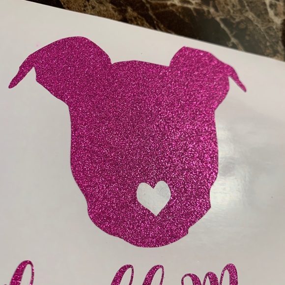 Pitbull Mom Heart Nose Hot Pink Glittery Car Decal - Picture 3 of 6